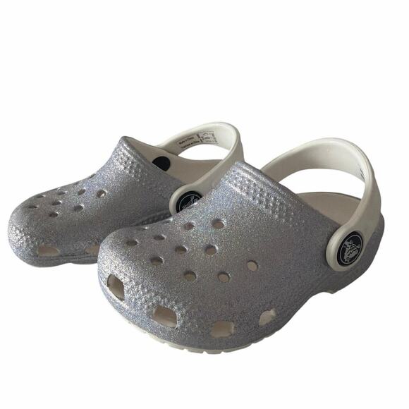 Silver glitter crocs size C6 baby crocs Christmas slides holiday - Picture 3 of 8